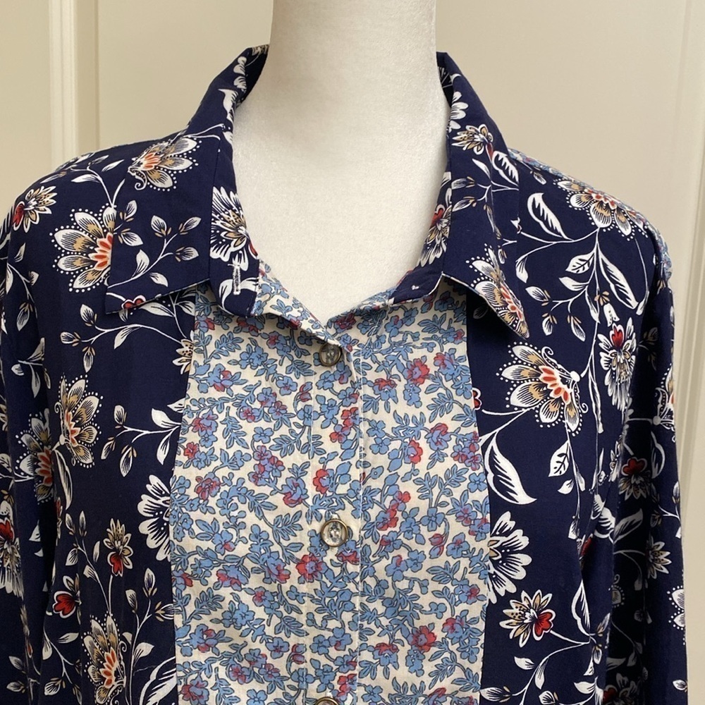 Simply Noelle button down blouse Top Tunic Womens L/XL Cottage core peasant - Picture 3 of 10